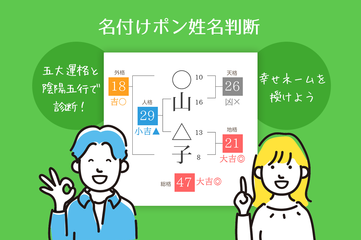 名付けポン姓名判断 五格と陰陽五行で診断
