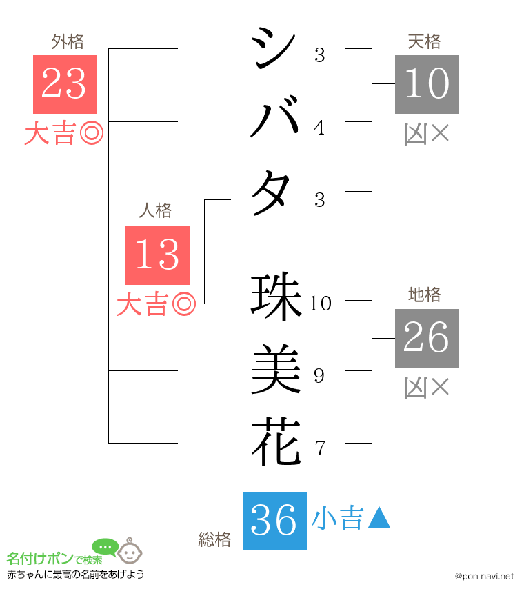 シバタ 珠美花さんの姓名判断結果