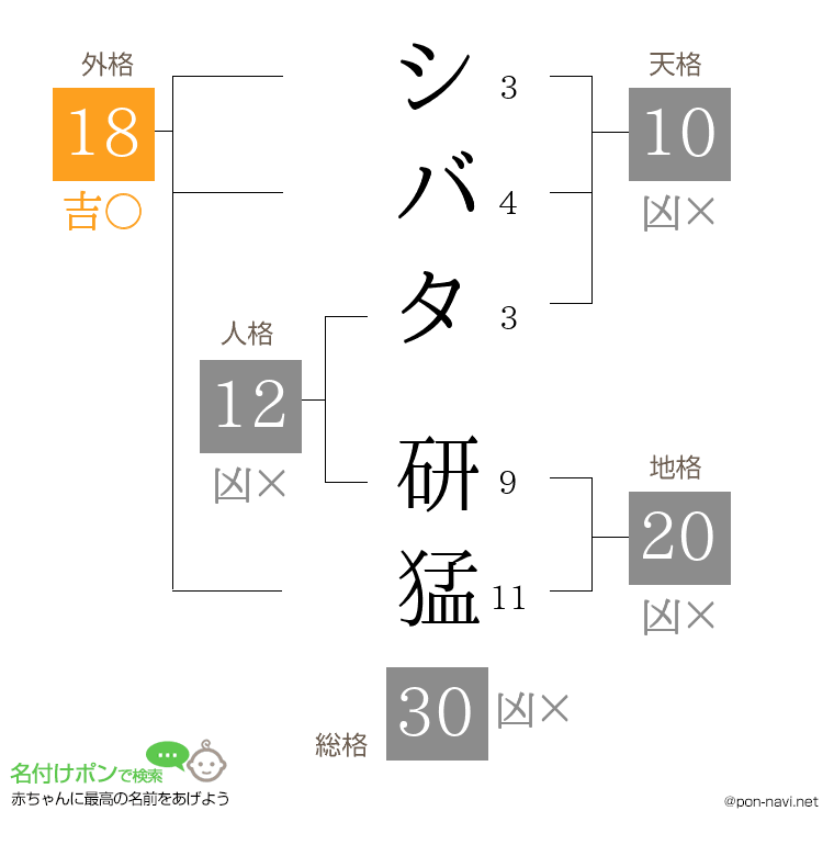 シバタ 研猛さんの姓名判断結果
