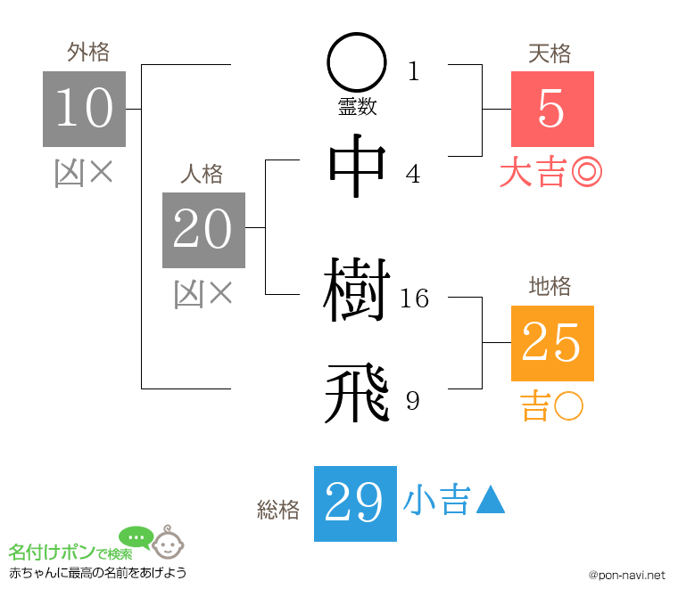 中 樹飛さんの姓名判断結果