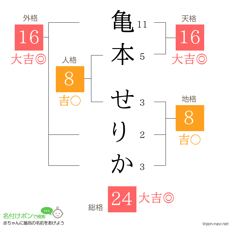 亀本 せりかさんの姓名判断結果