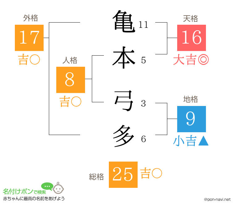亀本 弓多さんの姓名判断結果
