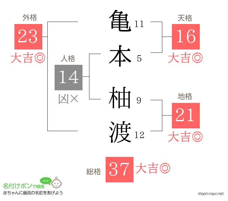 亀本 柚渡さんの姓名判断結果