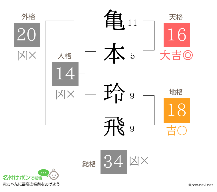 亀本 玲飛さんの姓名判断結果