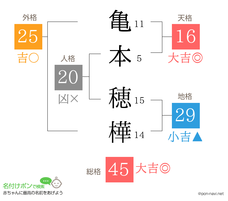 亀本 穂樺さんの姓名判断結果