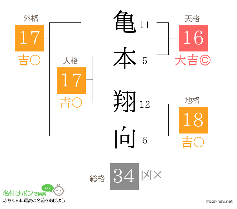 亀本 翔向さんの姓名判断結果