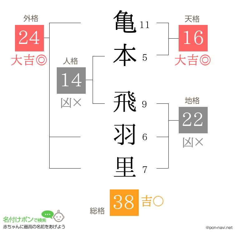 亀本 飛羽里さんの姓名判断結果