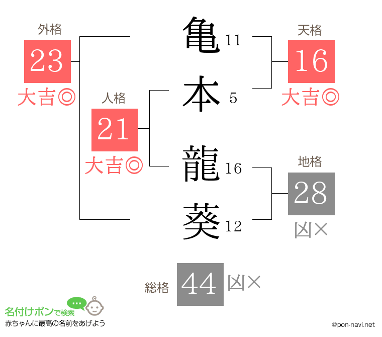 亀本 龍葵さんの姓名判断結果