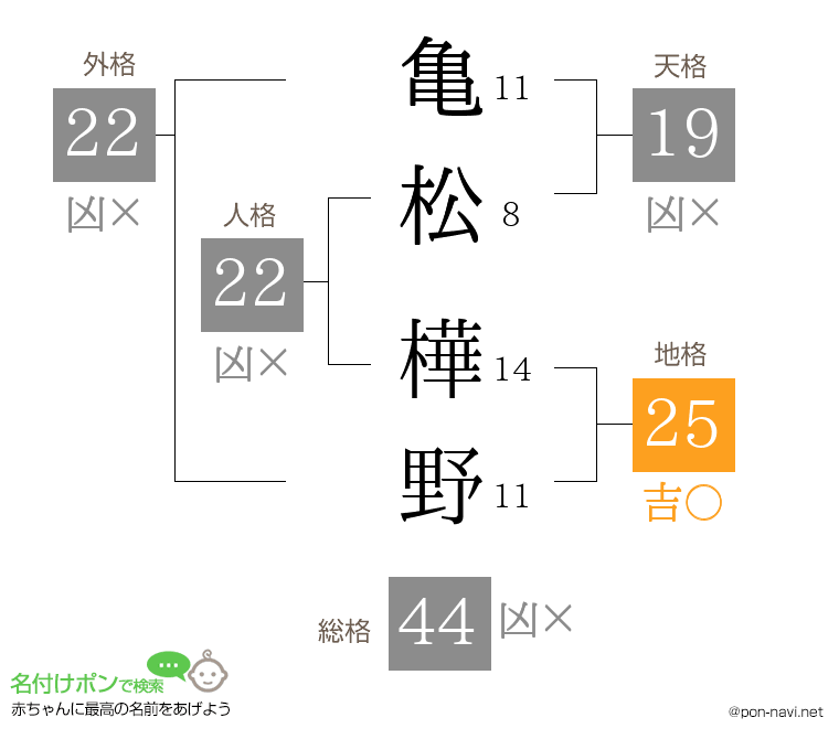 亀松 樺野さんの姓名判断結果
