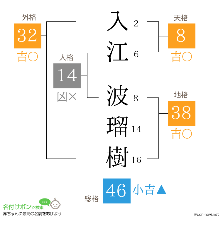 入江 波瑠樹さんの姓名判断結果