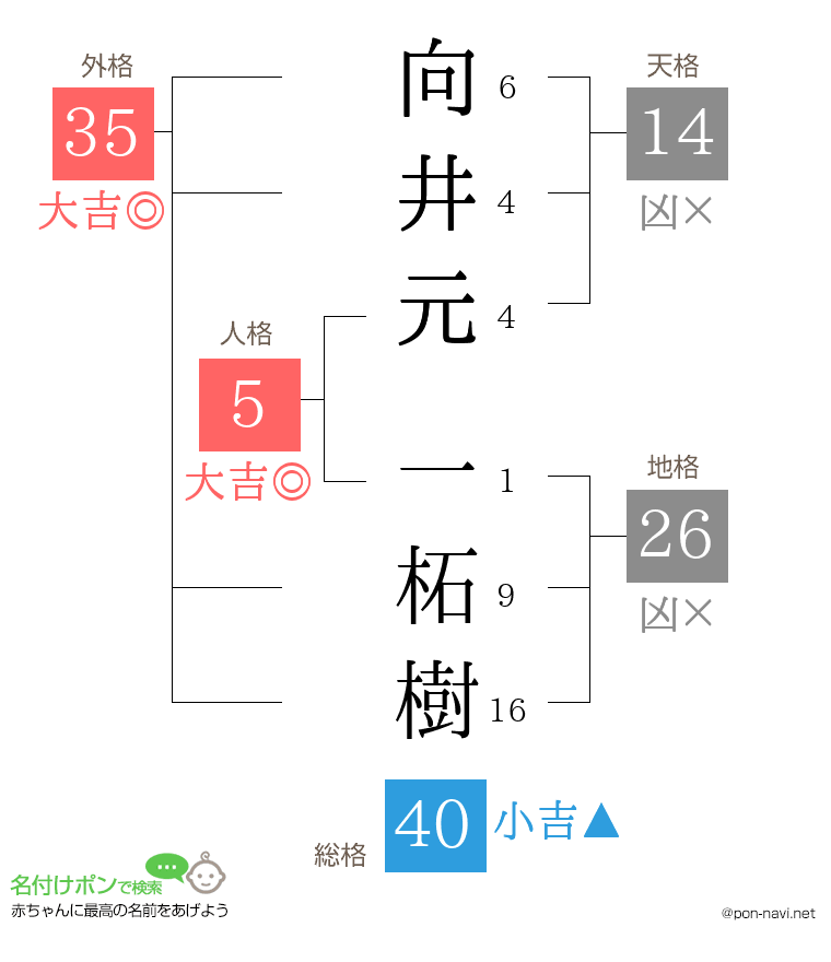 向井元 一柘樹さんの姓名判断結果