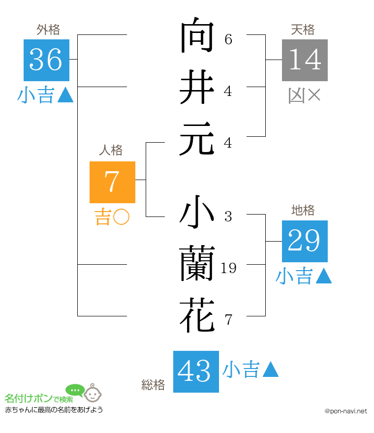 向井元 小蘭花さんの姓名判断結果