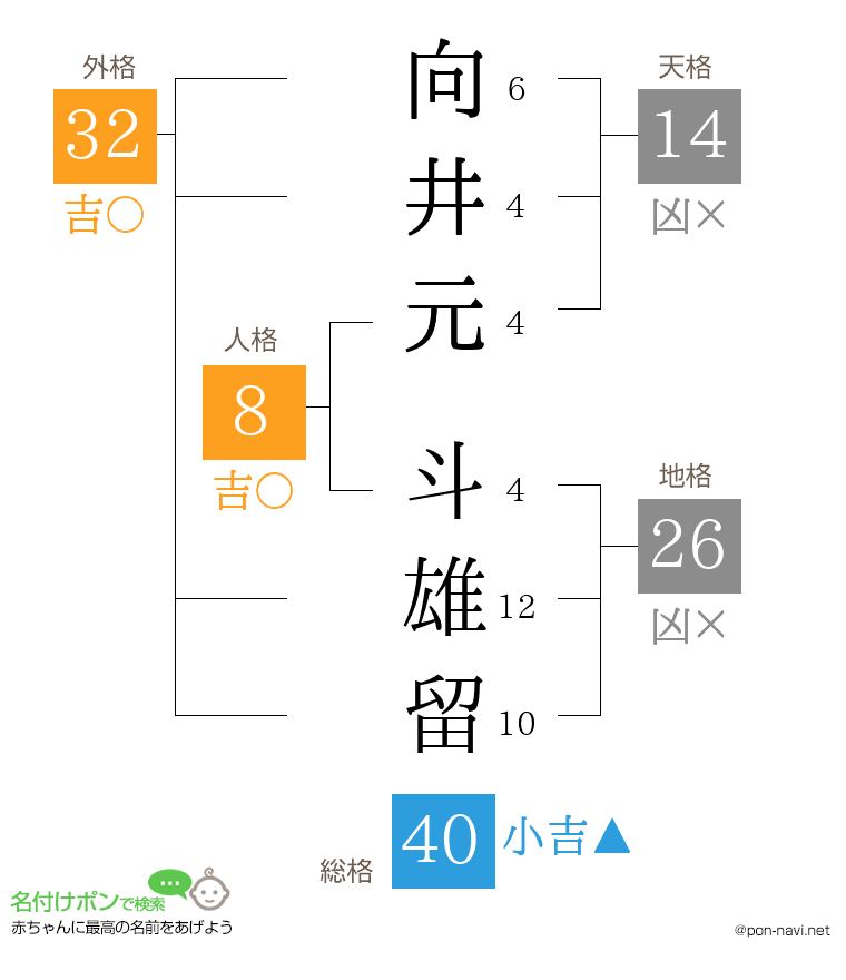 向井元 斗雄留さんの姓名判断結果