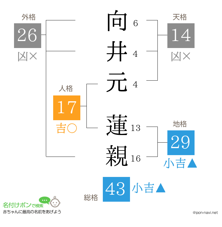 向井元 蓮親さんの姓名判断結果