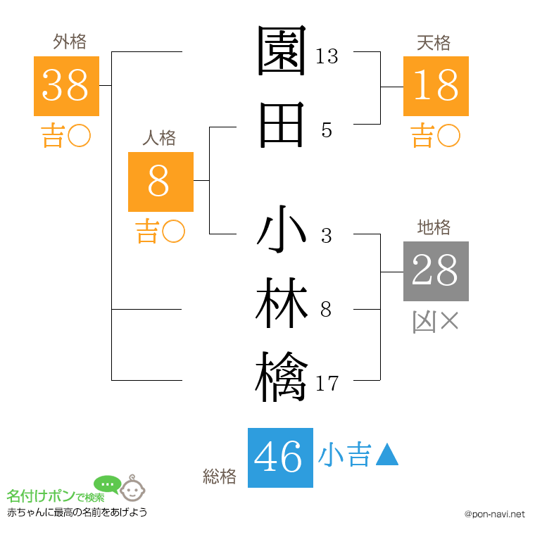 園田 小林檎さんの姓名判断結果