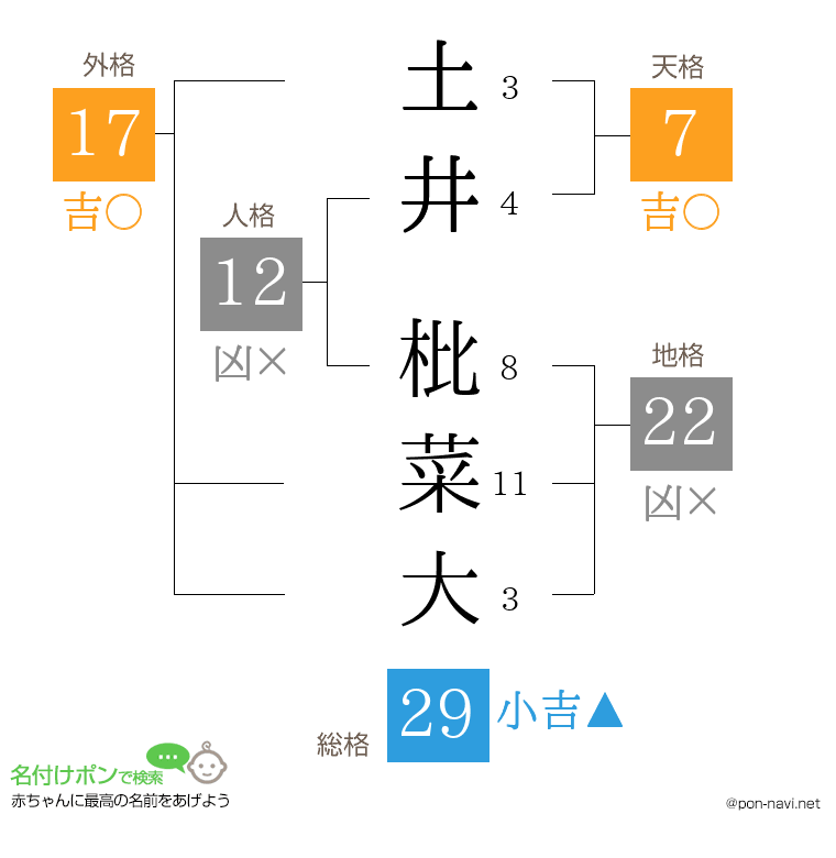 土井 枇菜大さんの姓名判断結果