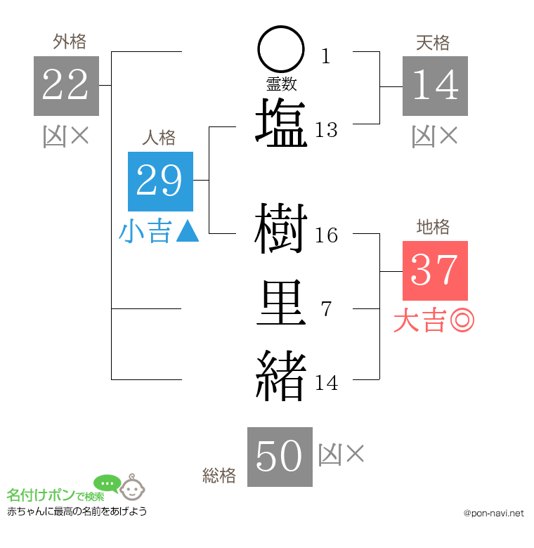 塩 樹里緒さんの姓名判断結果