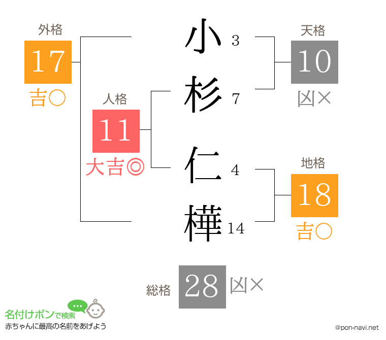 小杉 仁樺さんの姓名判断結果