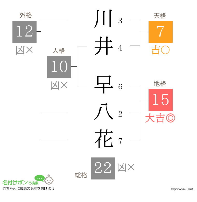 川井 早八花さんの姓名判断結果