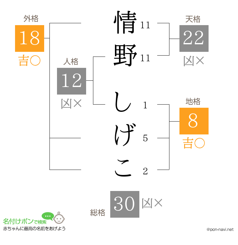 情野 しげこさんの姓名判断結果