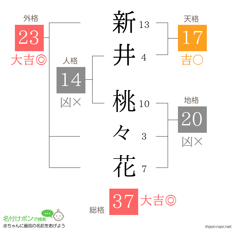 新井 桃々花さんの姓名判断結果