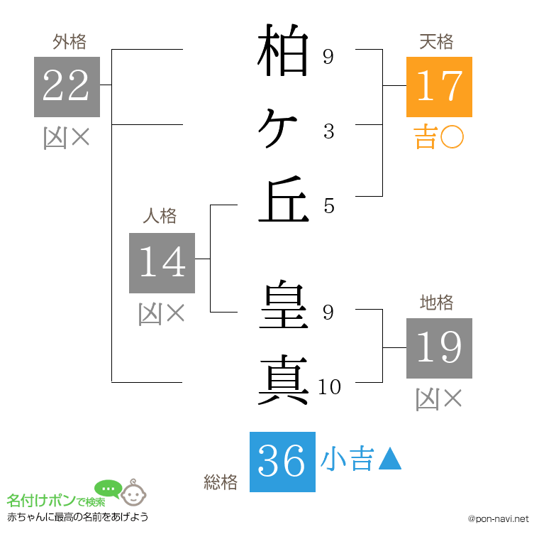 柏ヶ丘 皇真さんの姓名判断結果