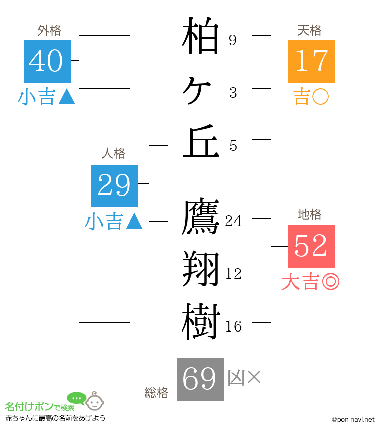 柏ヶ丘 鷹翔樹さんの姓名判断結果