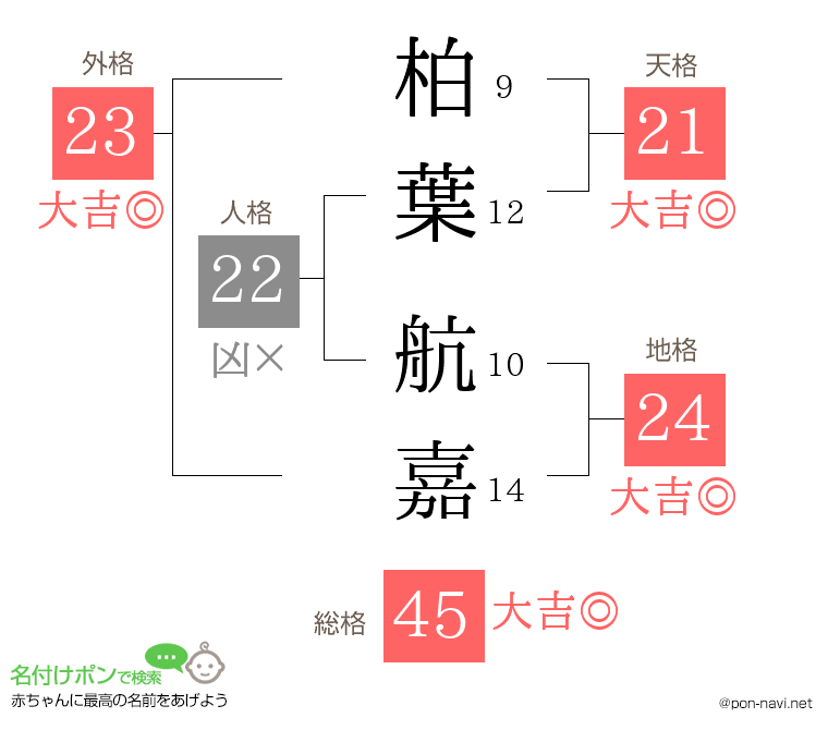 柏葉 航嘉さんの姓名判断結果