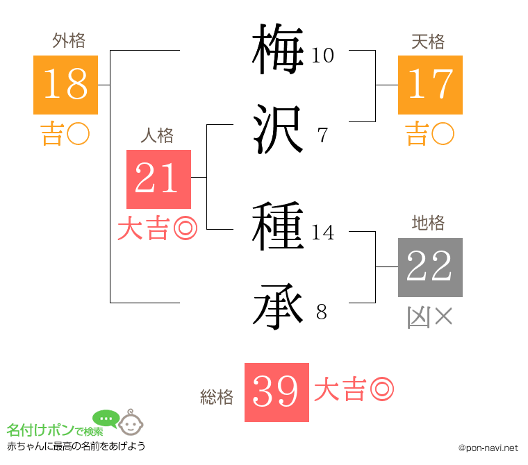 梅沢 種承さんの姓名判断結果