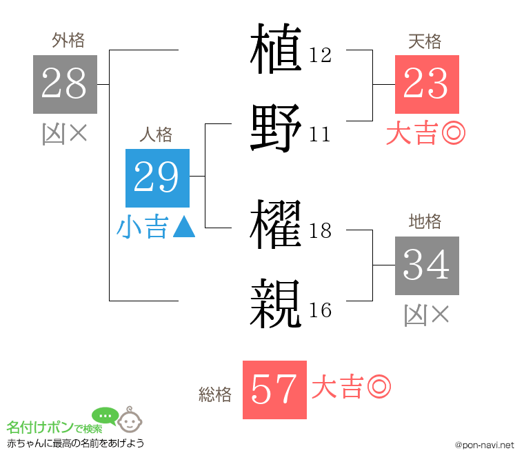 植野 櫂親さんの姓名判断結果