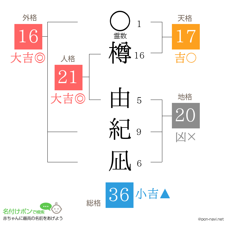 樽 由紀凪さんの姓名判断結果