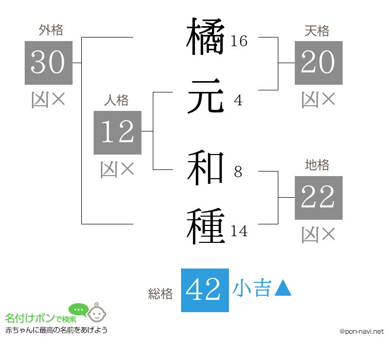 橘元 和種さんの姓名判断結果