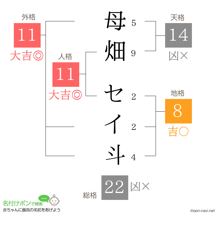 母畑 セイ斗さんの姓名判断結果