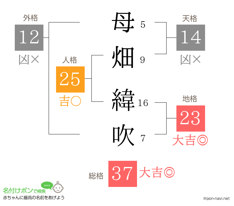母畑 緯吹さんの姓名判断結果