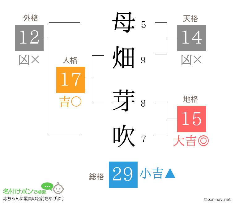 母畑 芽吹さんの姓名判断結果