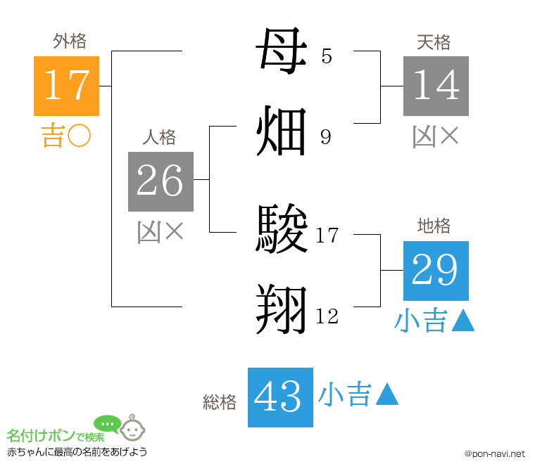 母畑 駿翔さんの姓名判断結果