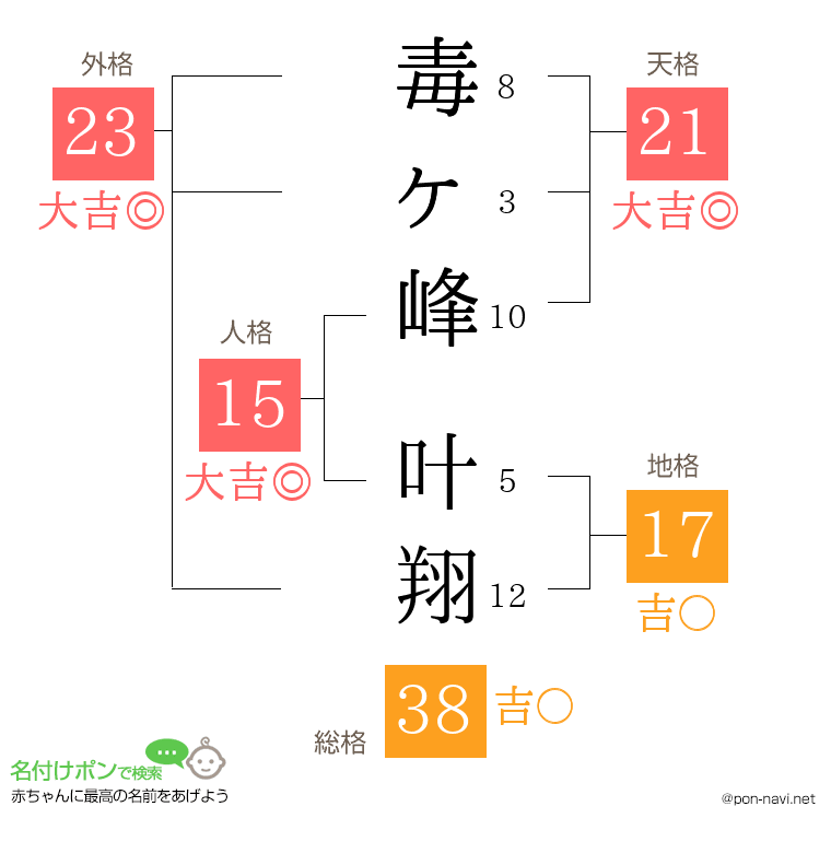 毒ヶ峰 叶翔さんの姓名判断結果