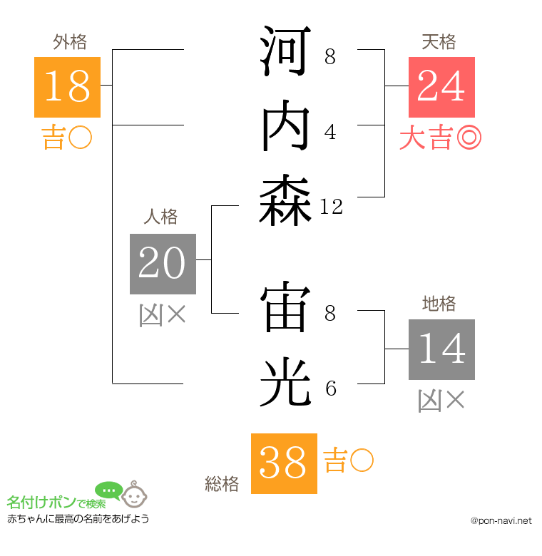 河内森 宙光さんの姓名判断結果