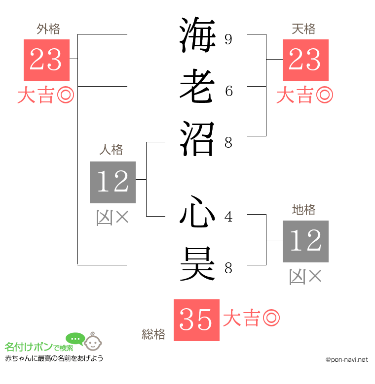 海老沼 心昊さんの姓名判断結果
