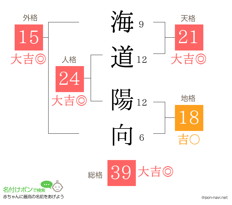 海道 陽向さんの姓名判断結果