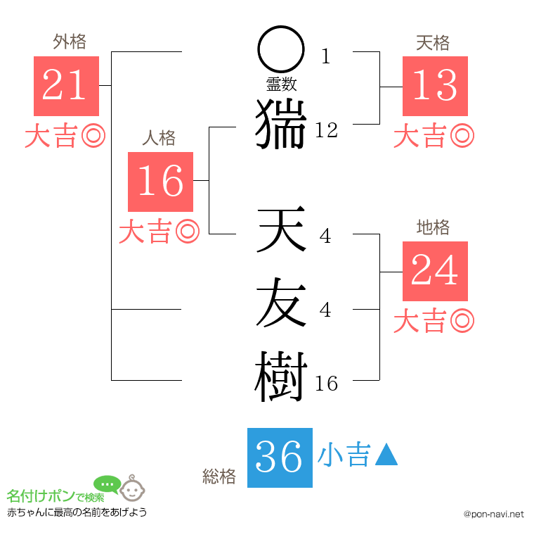 猯 天友樹さんの姓名判断結果