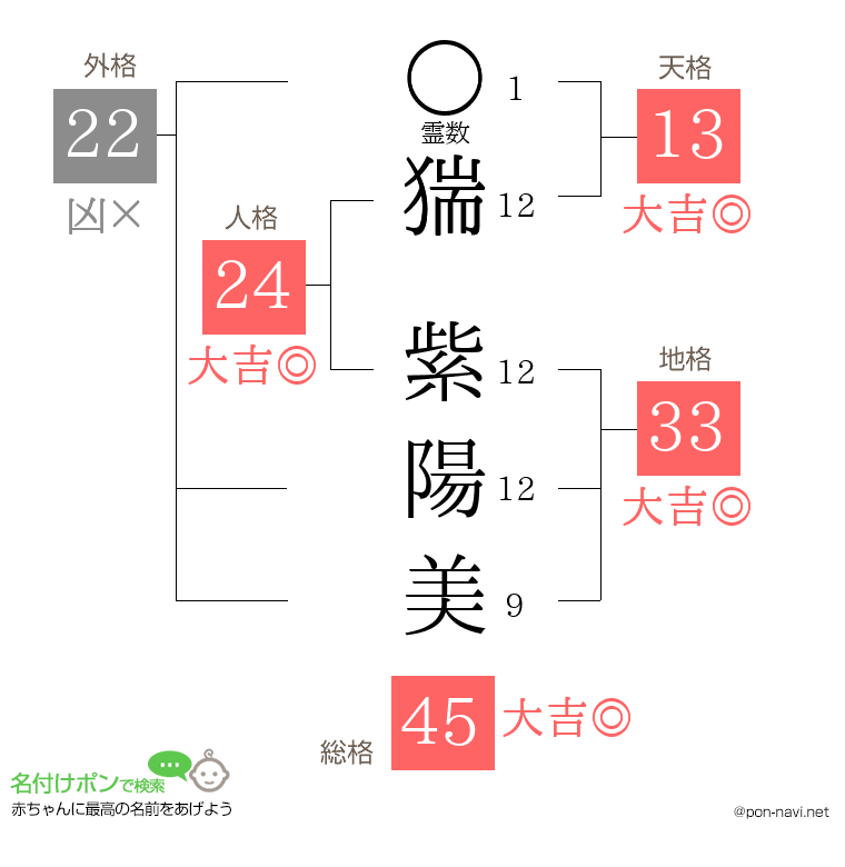 猯 紫陽美さんの姓名判断結果
