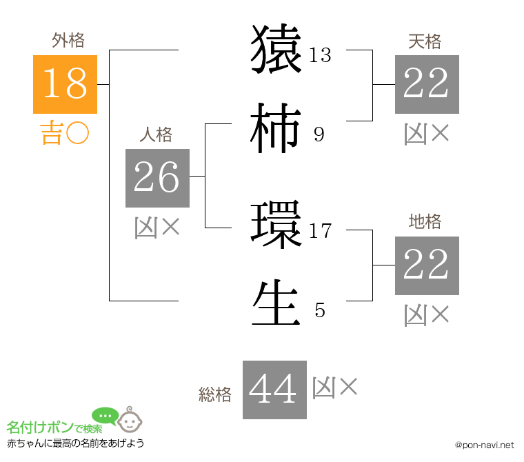 猿柿 環生さんの姓名判断結果