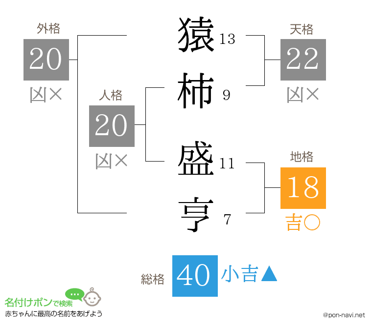 猿柿 盛亨さんの姓名判断結果