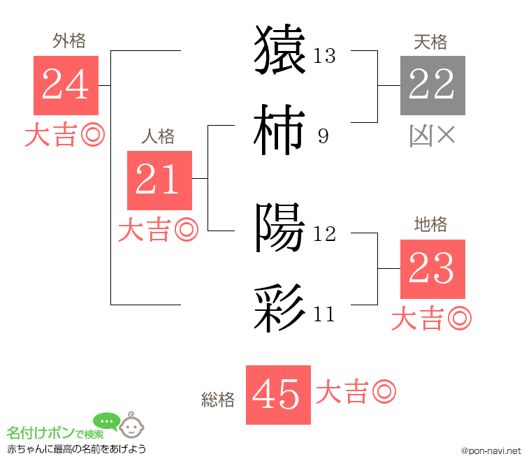 猿柿 陽彩さんの姓名判断結果