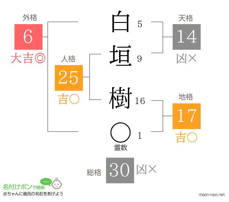 白垣 樹さんの姓名判断結果