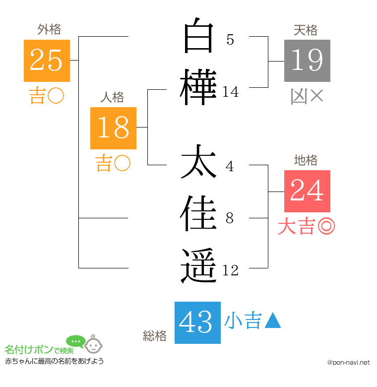 白樺 太佳遥さんの姓名判断結果