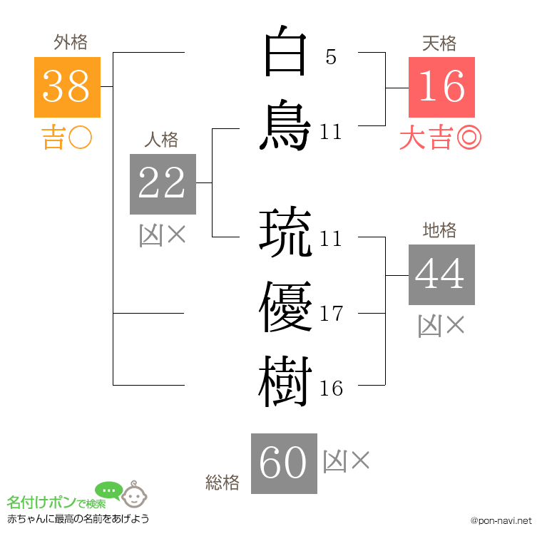 白鳥 琉優樹さんの姓名判断結果