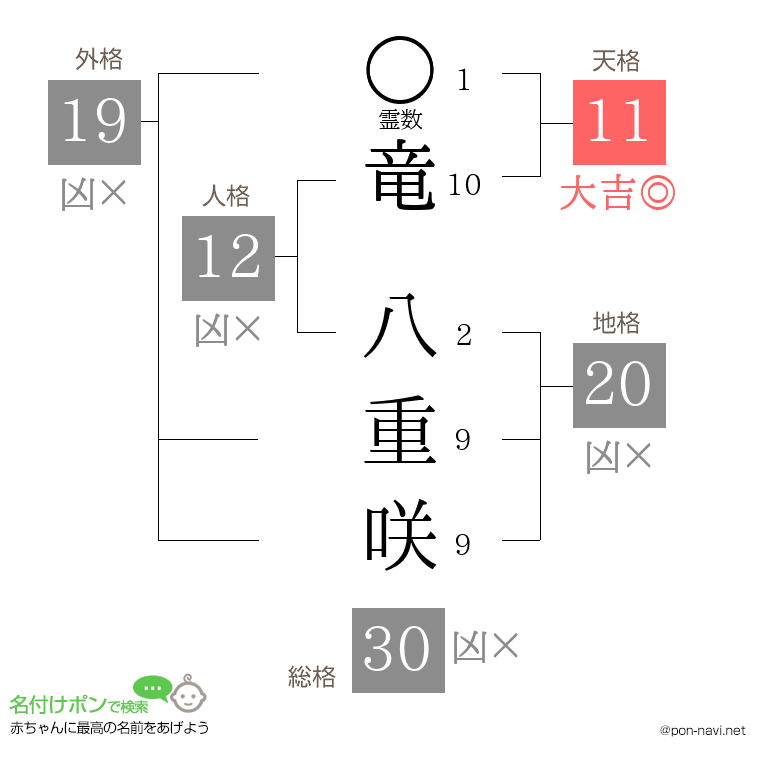竜 八重咲さんの姓名判断結果