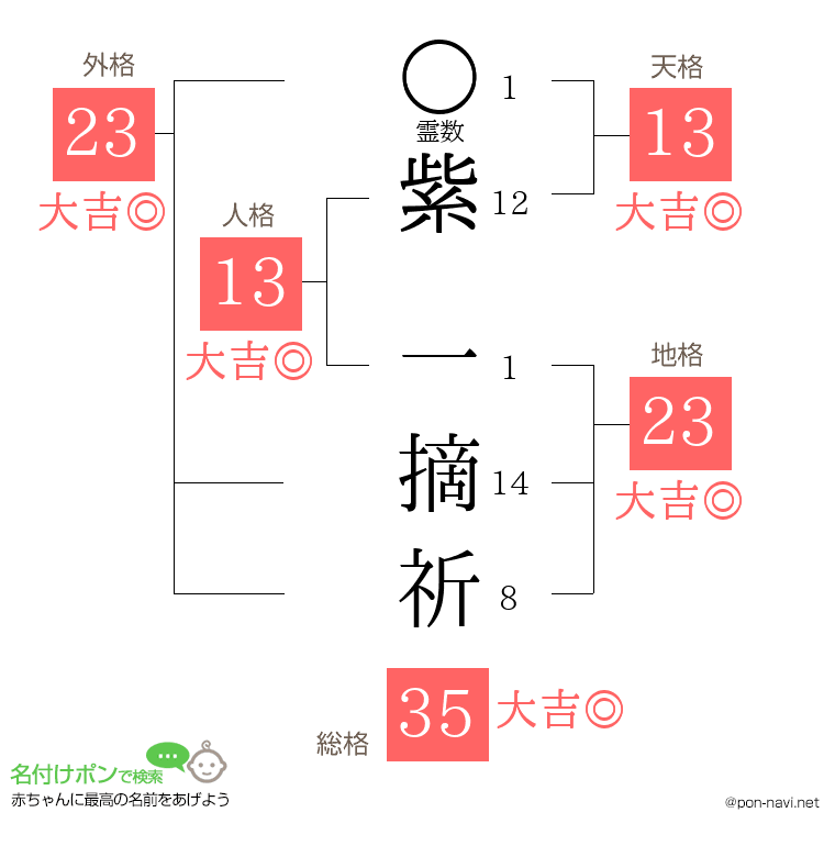 紫 一摘祈さんの姓名判断結果